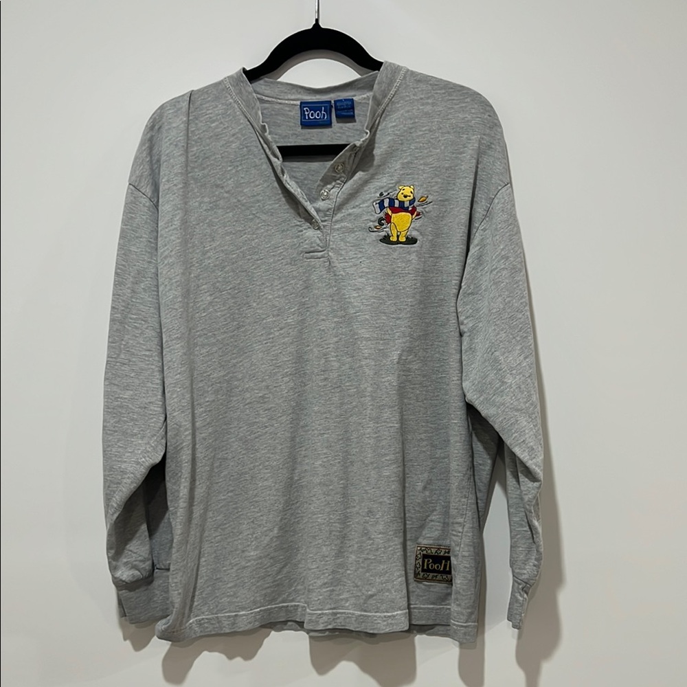 Pooh Gray Long Sleeve Shirt with Embroidered Bear 3/$20